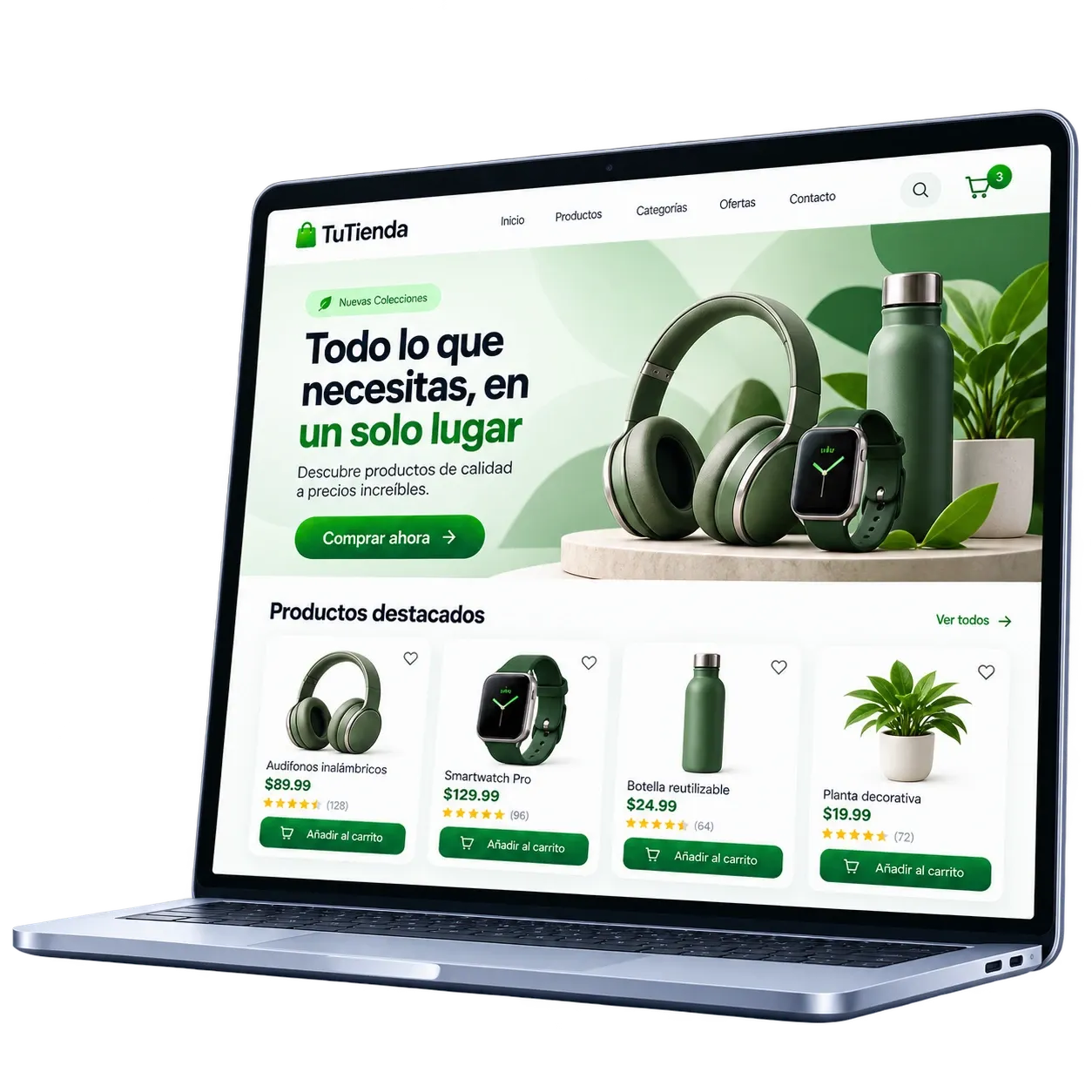 Tienda en línea mostrada en una laptop