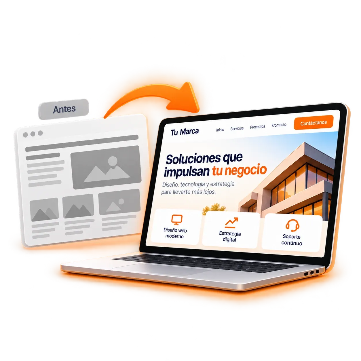 Comparación antes y después de un rediseño web