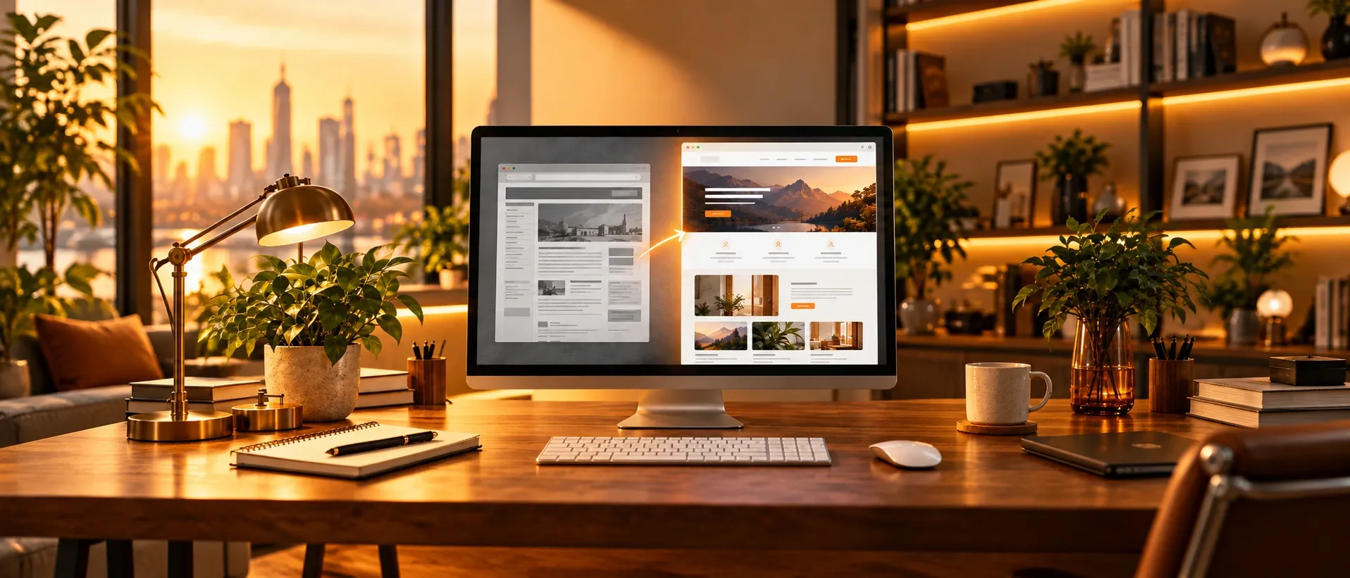 Comparación entre el diseño anterior y renovado de un sitio web