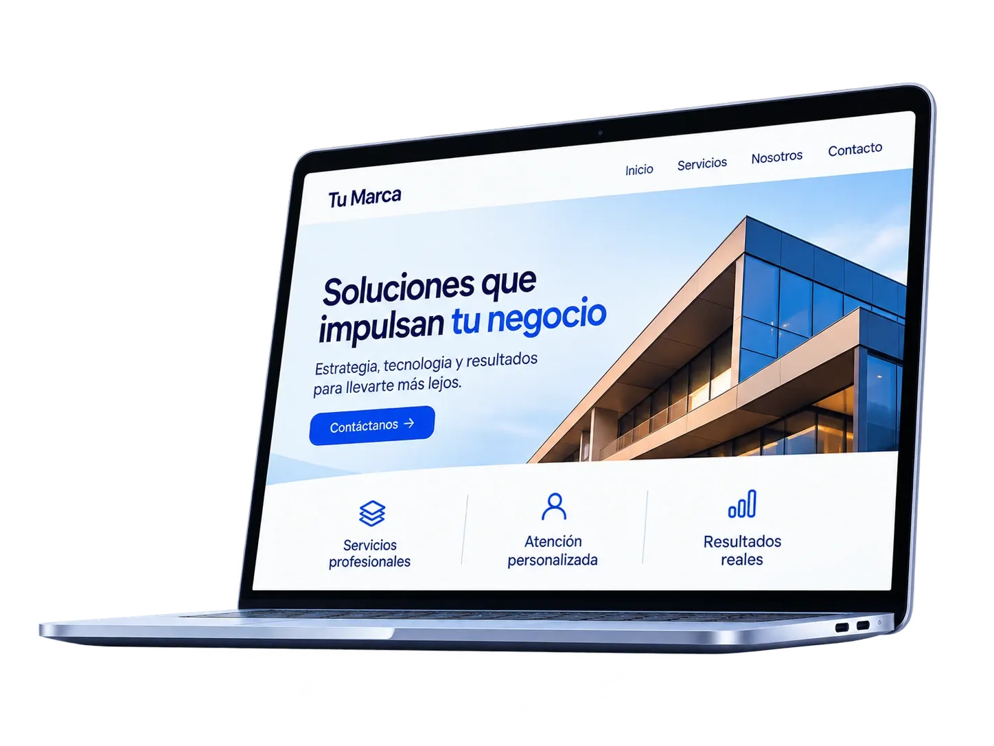 Sitio web empresarial en una laptop